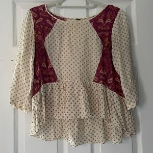 Free People Peplum cream and fuchsia paisley and print blouse XS